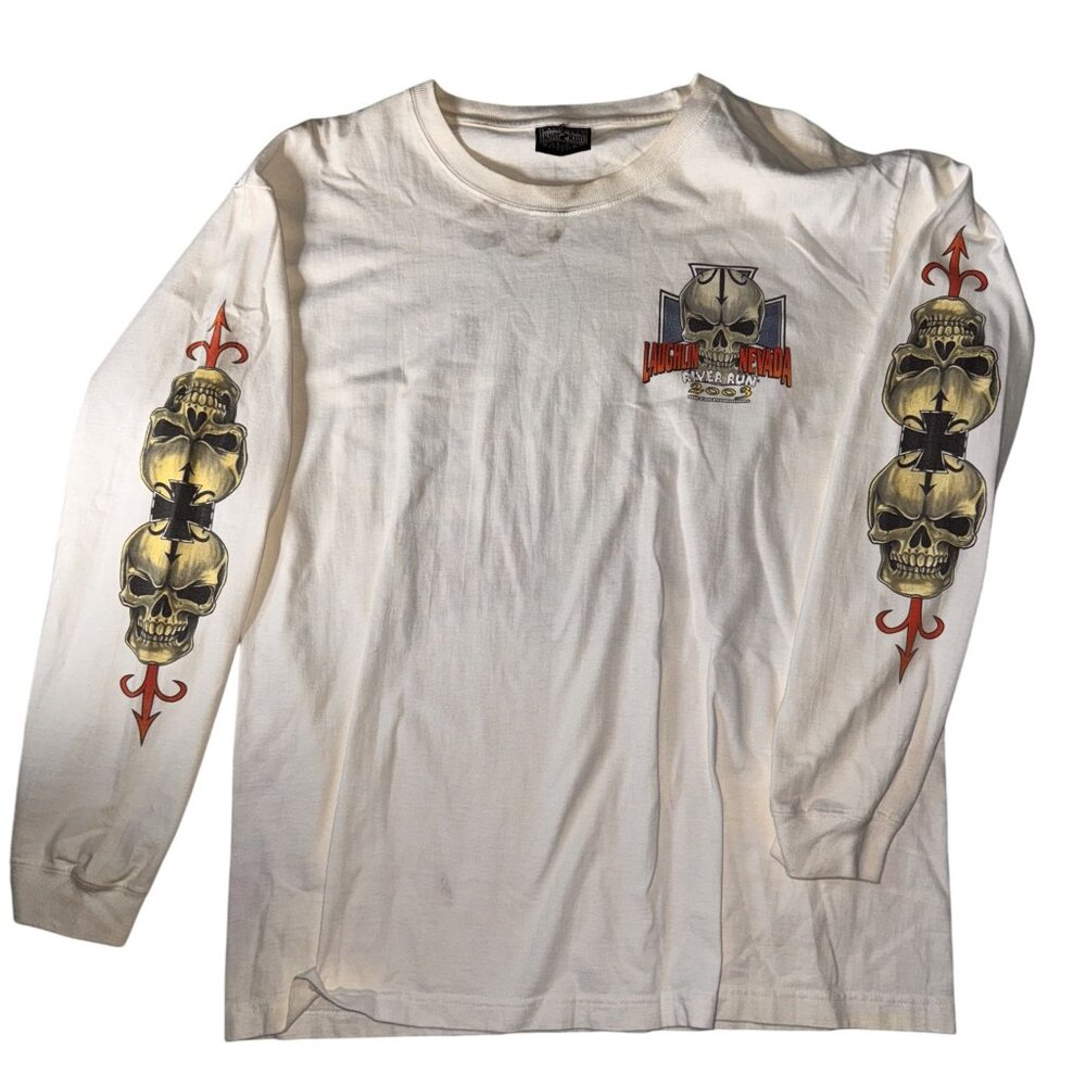 distressed vintage Laughlin nevada River Run 2003 Graphic Skull Long Sleeve Shir